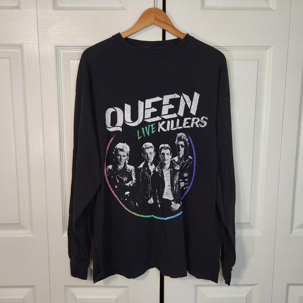 Queen Official Merch Live Killers Black Long Sleeve Graphic T-Shirt Mens Large